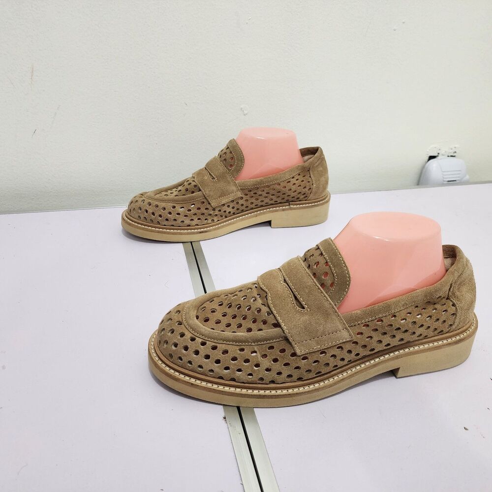 La Canadienne Karter Suede Perforated Penny Loafer Beige Womens 40EU 9.5US Italy - Picture 7 of 16